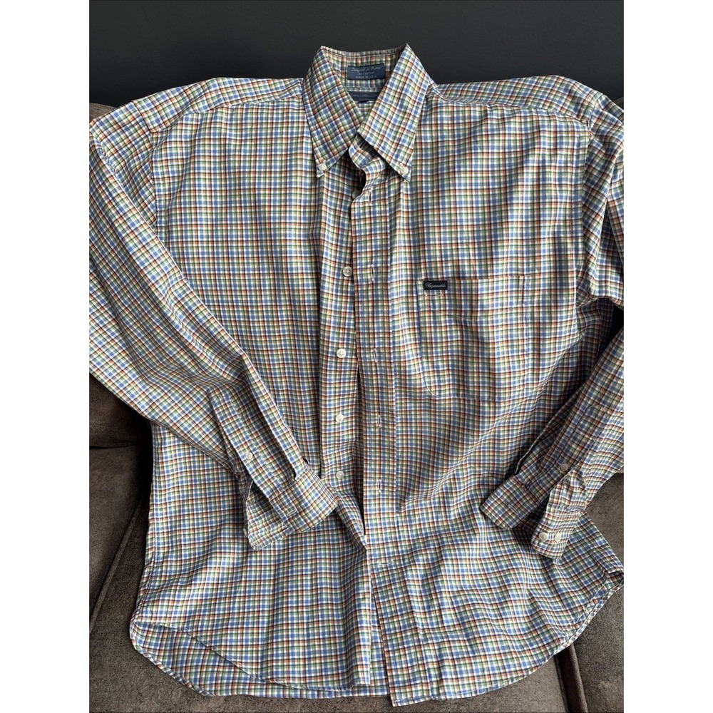Faconnable Men's Shirt Large Blue/Gray Striped, 100% Cotton, Dress Button-Up